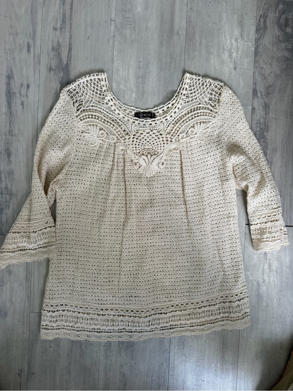 XCVI Cream Crochet Lace Yoke Tunic Top
